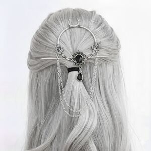NWT Silver Moon Hair Pin Set w/ Black Accents And Chain